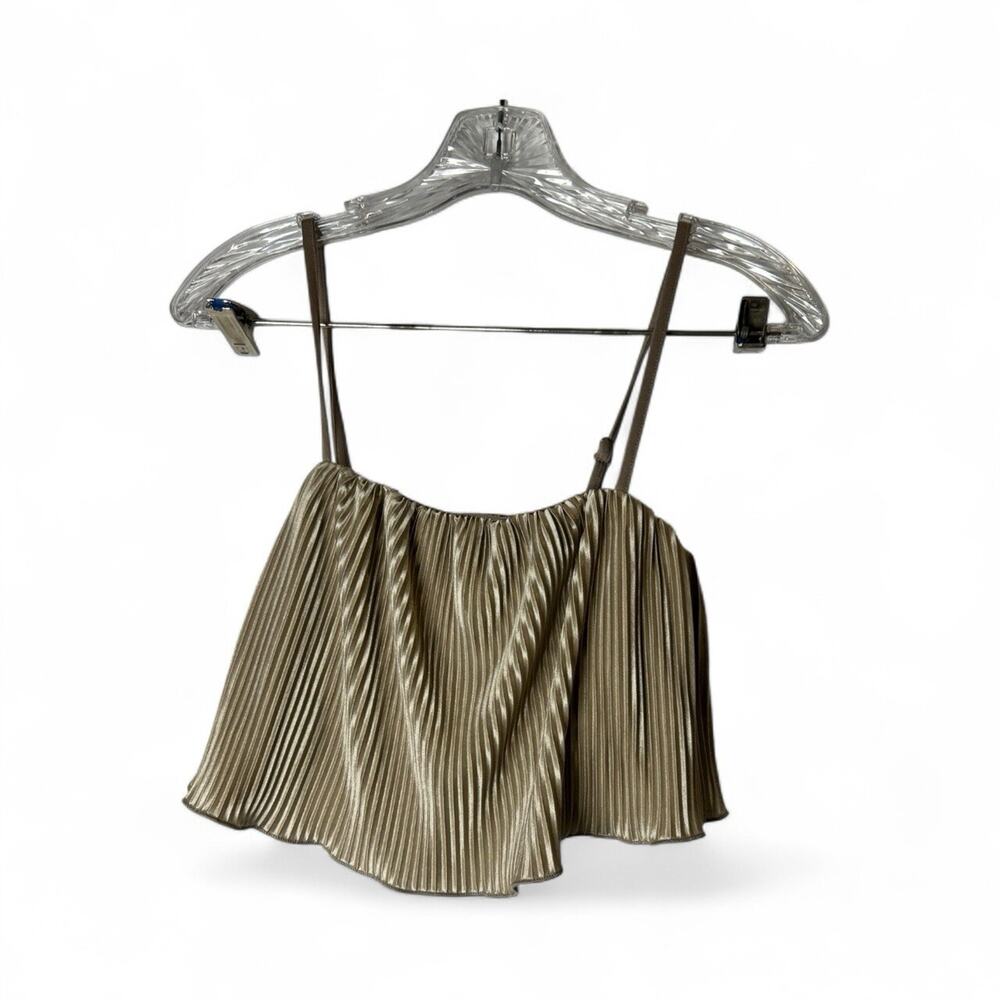 Gold Metalic Pleated Cropped Top Lined Size Small Women's